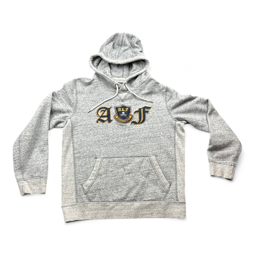 Vintage Abercrombie & Fitch Sweater Adult SMALL Gray Hoodie Skull Crossbones Y2K